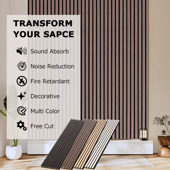 Decorative Slat Wooden Wall Panels With Acoustic PET Sound Proofing Panel